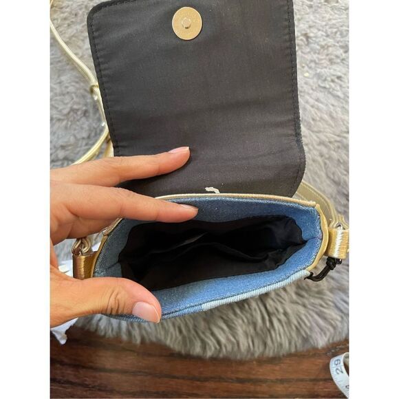 NWT Joseph ribkoff metallic gold and denim small crossbody purse - Picture 3 of 5